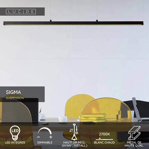 Lucide SIGMA - Suspension - LED Dim. - 1x30W 2700K - Noir - USP